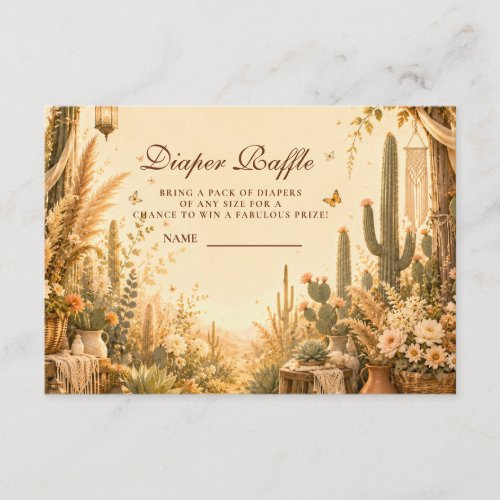 Whimsical Cactus Boho Diaper Raffle Enclosure Card