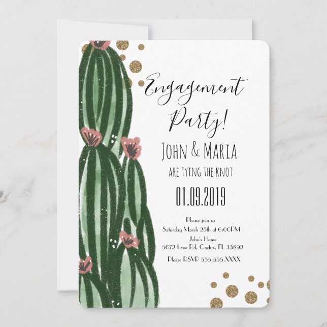 Whimsical Cactus Engagement Party Faux Glitter Inv Invitation (Front)
