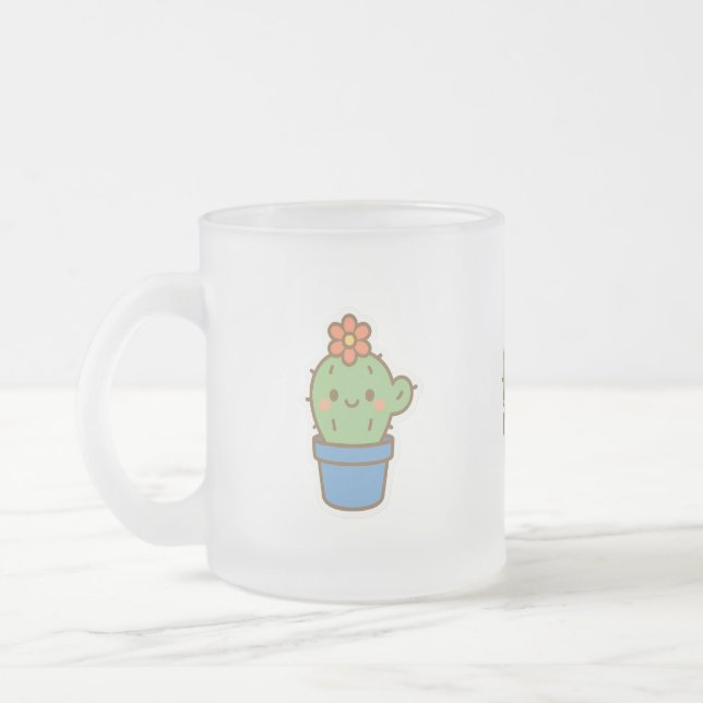 Whimsical Cactus Frosted Glass Coffee Mug (Left)