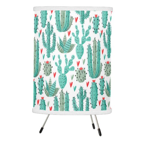 Whimsical cactus green white pattern summer tripod lamp
