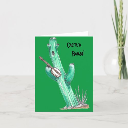 Whimsical Cactus Playing Banjo Funny Card