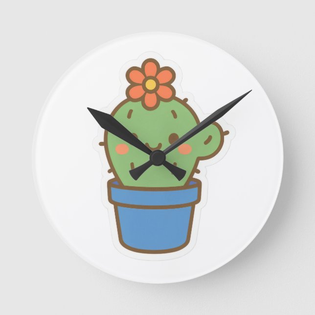 Whimsical Cactus Round Clock (Front)