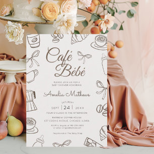 Whimsical Cafe Bebe Brown Baby Shower Invitation