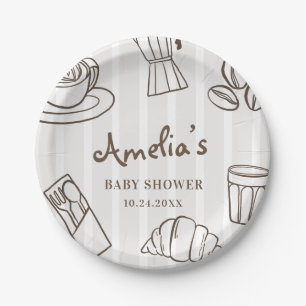 Whimsical Cafe Bebe Stripe Baby Shower Paper Plates