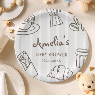 Whimsical Cafe Bebe Stripe Baby Shower Paper Plates