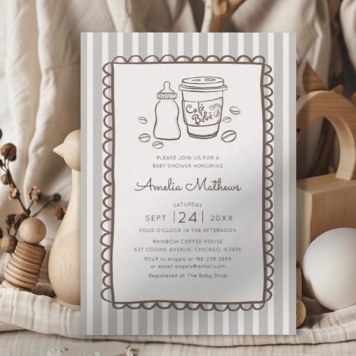 Whimsical Cafe Bebe Stripes Baby Shower Invitation
