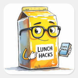 Whimsical Cafeteria Milk Carton Lunch Hack-Sticker Square Sticker