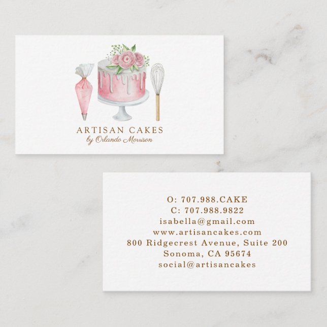 Whimsical Cake Baker Bakery Business Card (Front/Back)