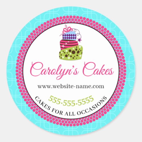 Whimsical Cake Bakery Box Packaging Classic Round Sticker