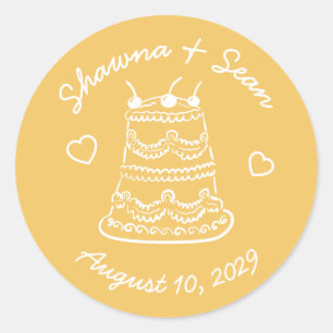 Whimsical Cake Doodle Sketch Modern CUSTOM Classic Round Sticker
