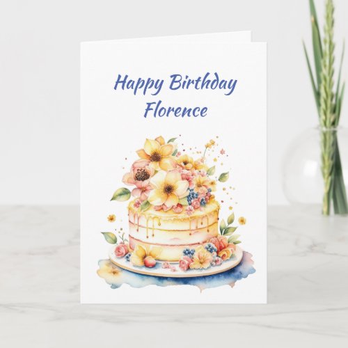 Whimsical Cake  Happy Birthday Personalized  Card