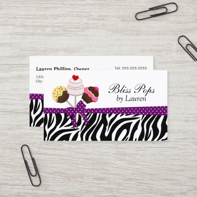 Whimsical Cake Pops Baker Business Card (Front/Back In Situ)