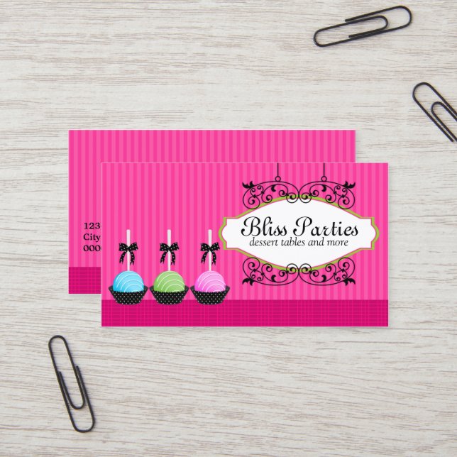Whimsical Cake Pops Desserts Business Card (Front/Back In Situ)