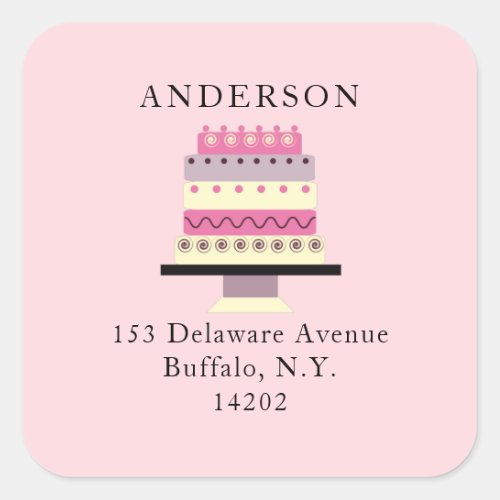 Whimsical Cake Retro Pink Return Address Label
