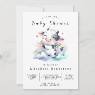 Whimsical Calf Cow Baby Shower Invitation