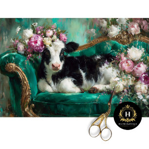 Whimsical Calf on Emerald Sofa Decoupage Tissue Paper
