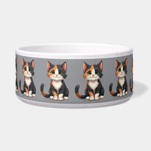 Whimsical Calico Kitten with Cattitude Bowl