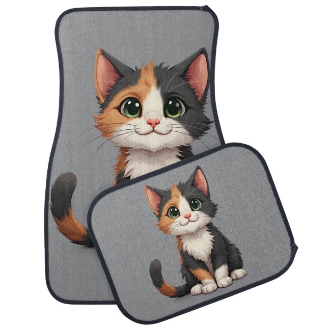 Whimsical Calico Kitten with Cattitude Car Floor Mat (Set)