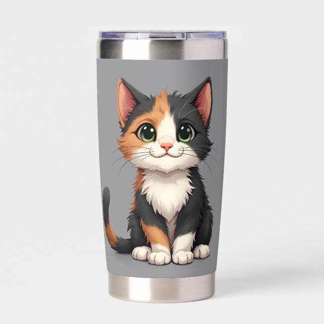 Whimsical Calico Kitten with Cattitude Insulated Tumbler (Front)