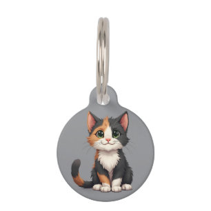 Whimsical Calico Kitten with Cattitude Pet ID Tag