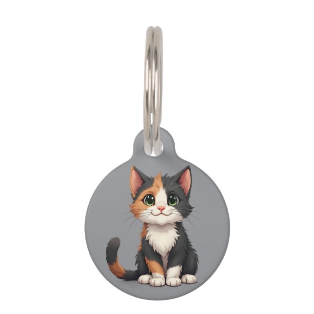 Whimsical Calico Kitten with Cattitude Pet ID Tag (Front)