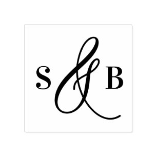 Whimsical Calligraphy Ampersand Wedding Monogram Rubber Stamp