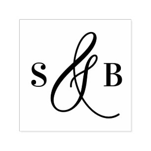 Whimsical Calligraphy Ampersand Wedding Monogram Self-inking Stamp