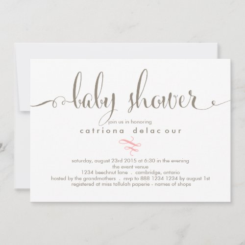 Whimsical Calligraphy Baby Shower Invitation