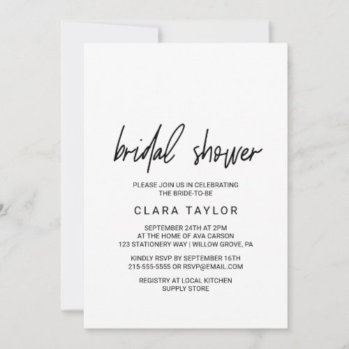 Whimsical Calligraphy Bridal Shower Invitation