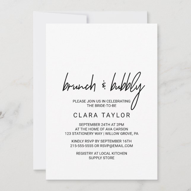 Whimsical Calligraphy Brunch & Bubbly Invitation (Front)
