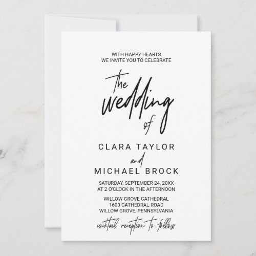 Whimsical Calligraphy  Cocktail Reception Wedding Invitation