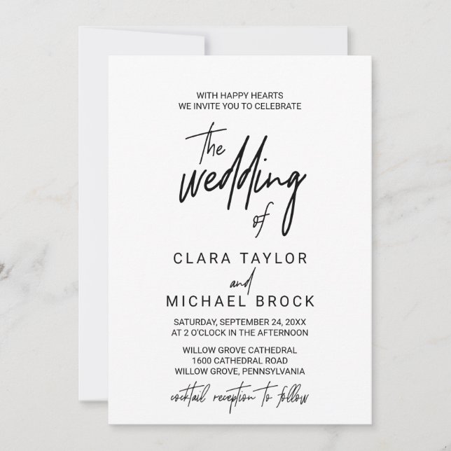 Whimsical Calligraphy | Cocktail Reception Wedding Invitation (Front)