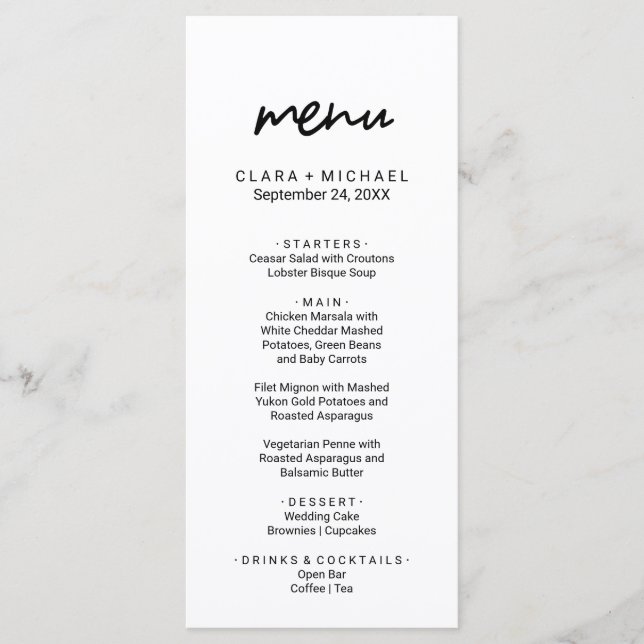 Whimsical Calligraphy Dinner Menu Card (Front)