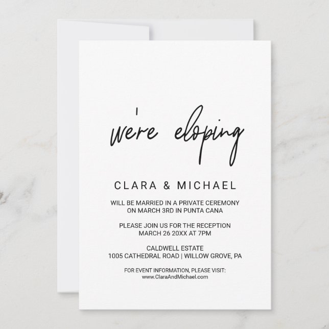 Whimsical Calligraphy Elopement Invitation (Front)