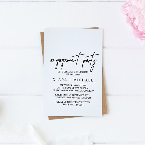 Whimsical Calligraphy Engagement Party Invitation