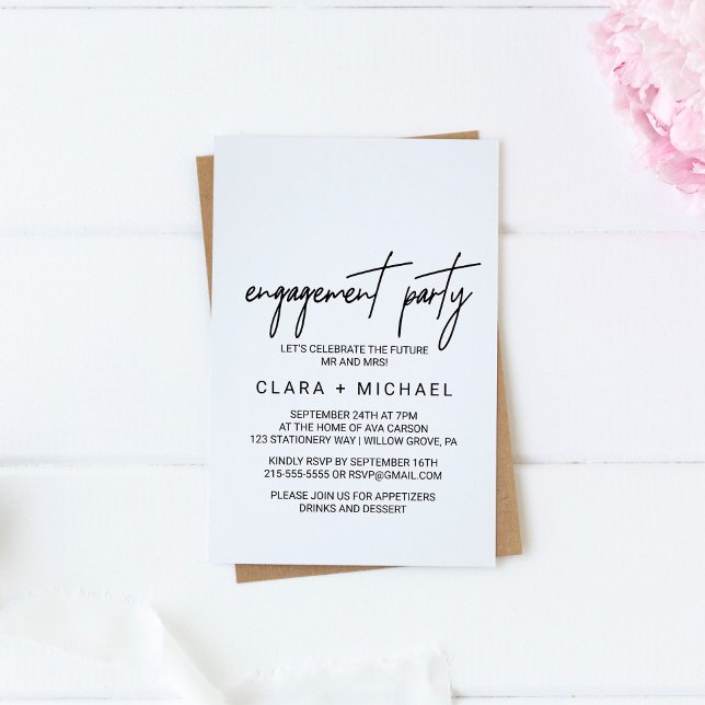 Whimsical Calligraphy Engagement Party Invitation (Creator Uploaded)