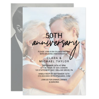 Whimsical Calligraphy | Faded Photo Anniversary Invitation