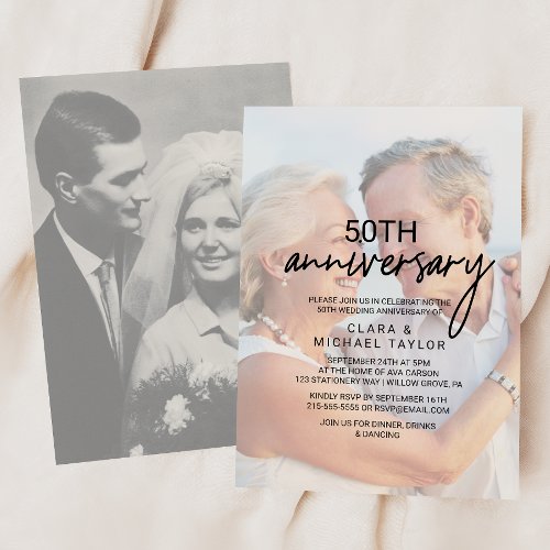 Whimsical Calligraphy  Faded Photo Anniversary Invitation