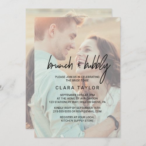 Whimsical Calligraphy Faded Photo Brunch  Bubbly Invitation