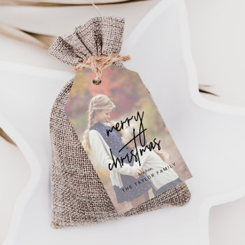 Whimsical Calligraphy | Faded Photo Christmas Gift Gift Tags by ChristmasPaperCo at Zazzle