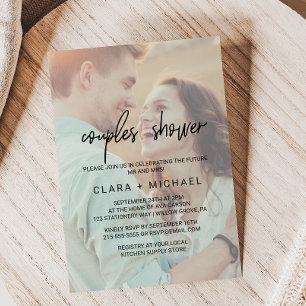 Whimsical Calligraphy Faded Photo Couples Shower Invitation