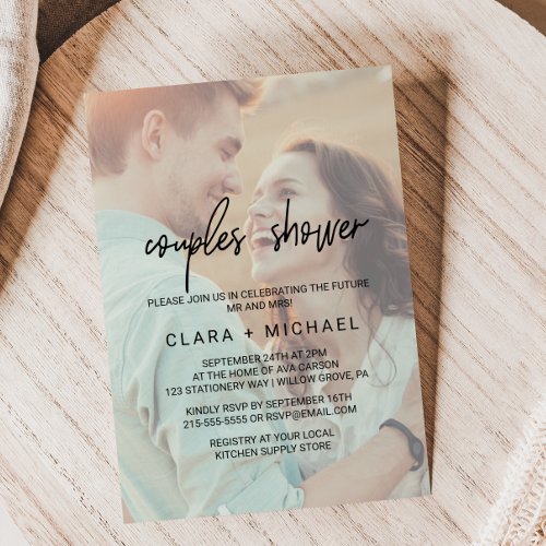 Whimsical Calligraphy  Faded Photo Couples Shower Invitation