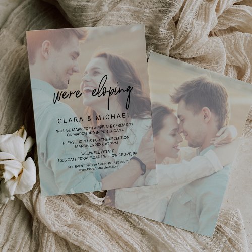 Whimsical Calligraphy  Faded Photo Elopement Invitation