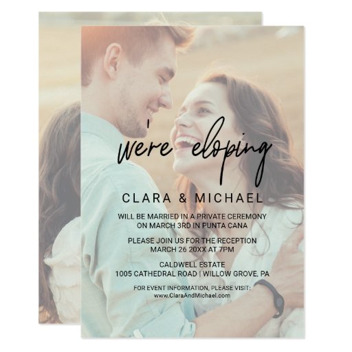 Whimsical Calligraphy Faded Photo Elopement Invitation