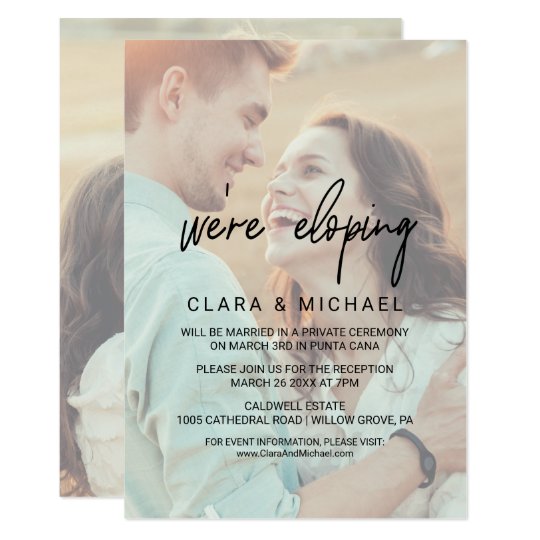 Whimsical Calligraphy Faded Photo Elopement Invitation Zazzle Com