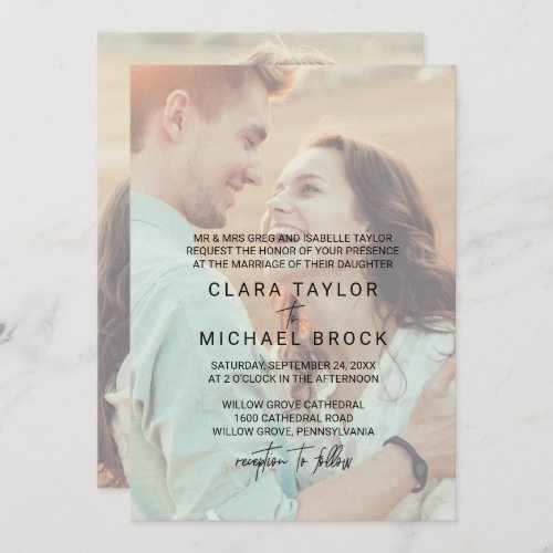 Whimsical Calligraphy  Faded Photo Formal Wedding Invitation