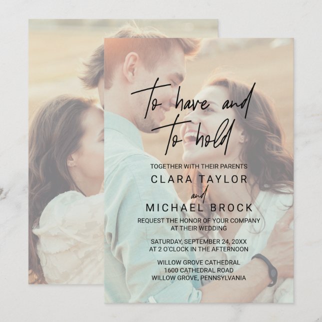 Whimsical Calligraphy | Faded Photo Hold Wedding Invitation (Front/Back)