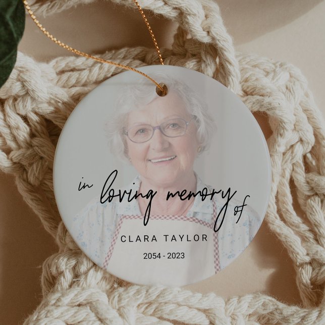 Whimsical Calligraphy Faded Photo In Loving Memory Ceramic Ornament (Creator Uploaded)