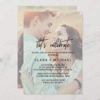 Whimsical Calligraphy Faded Photo Let's Celebrate Invitation