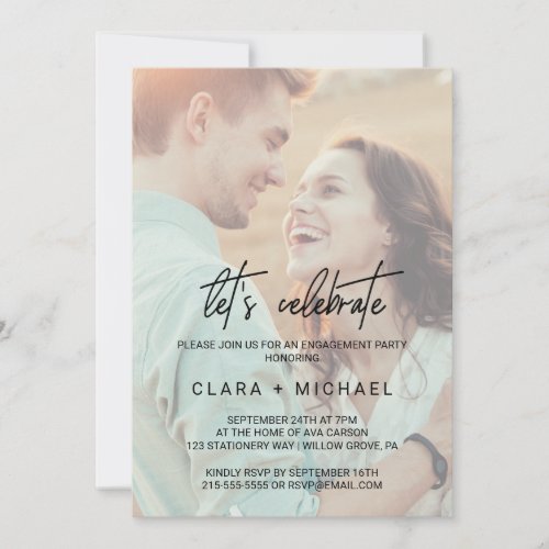 Whimsical Calligraphy Faded Photo Lets Celebrate Invitation